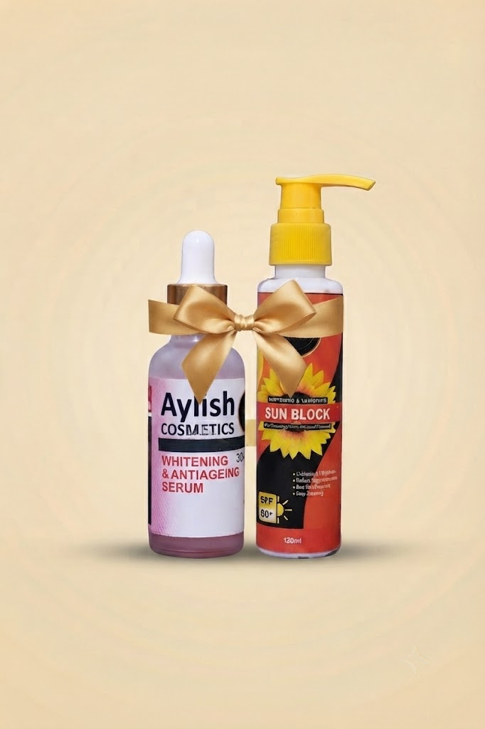 Aylish Cosmetics Whitening & Anti-Aging Serum + AH Sun Herba Sun Block Bundle